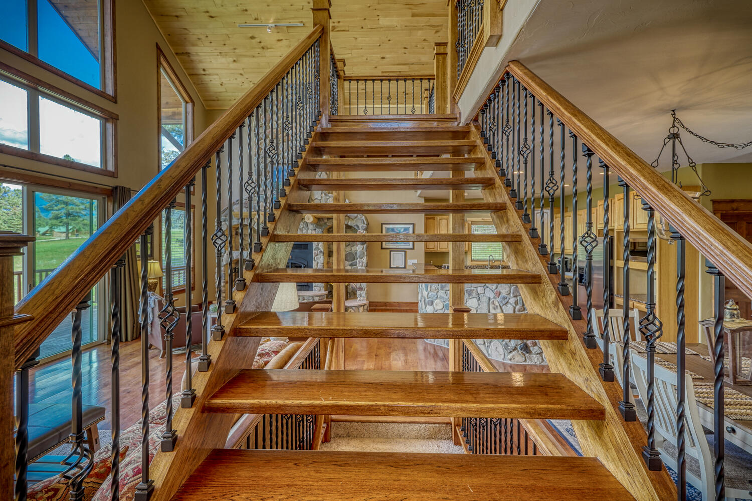Stairs up to bedroom loft at Eagle's View vacation home in Pagosa